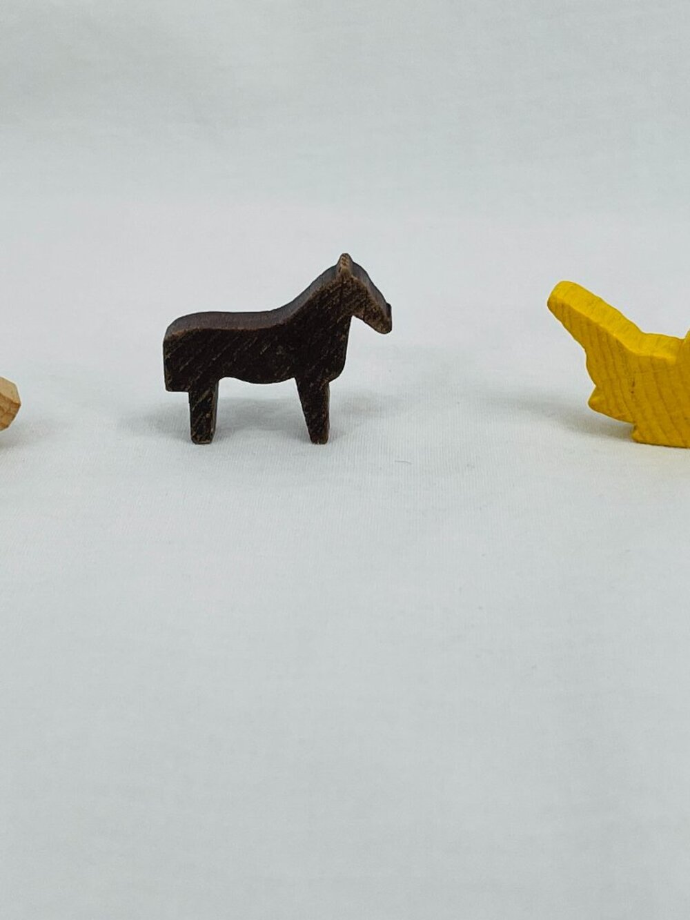 Vintage 1980s Hand Crafted Wooden Pig, Mule, Rooster Animal Block Learning Toy